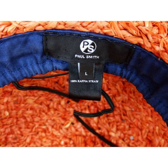 Paul Smith Women Coral Raffia Straw Sun Hat Floppy Wide Brim Silk Band Sz L Pool - Picture 11 of 12